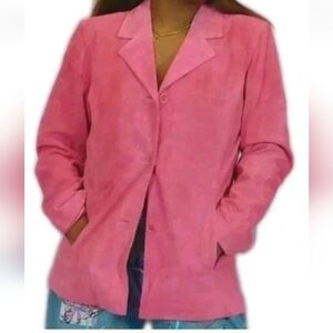 Dialogue Pinky Leather Blazer Jacket Woman Large Button Front Washable Suede Nwt